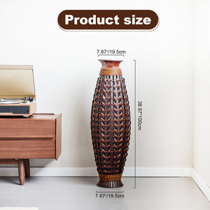 Jarrón de bambú natural tejido a mano de 38.97 pulgadas de alto, jarrón decorativo bohemio para sala de estar, entrada, jarrón tejido rústico estilo granja - Product Image 2