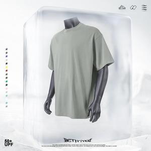 เสื้อยืดคอกลมแขนสั้นทรงหลวมสำหรับผู้ชาย สีพื้น ผ้าถักโพลีเอสเตอร์ ระบายอากาศ ป้องกันรังสียูวี สีแดง - Product Image 3