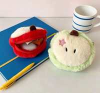 Mini porte-monnaie en peluche mignon en forme de tranche de pomme, broderie étoile de dessin animé, porte-clés à fermeture éclair, sac de rangement portable pour écouteurs, unisexe, OEM