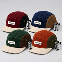 Casquette de camping en velours côtelé bicolore personnalisable, 5 panneaux, vierge, pour le sport, l'extérieur et les loisirs, avec patch logo, fournisseur en gros