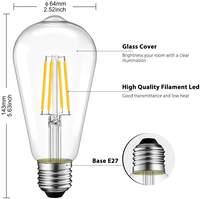 Bombilla LED Multicolor de Doble Capa con Forma Retro, Cuerpo de Vidrio, Base E27, Alimentación por CA, Interruptor de Atenuación, Certificación CE, CRI 80, 200, para Uso en Hoteles, LR-ST64