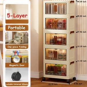 Boîtes de rangement pliables pour vêtements avec couvercles et roulettes, en plastique, empilables, organisateur de placard avec portes pour la maison - Product Image 3