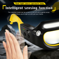 Lampe frontale LED ultra-légère pour lunettes de sécurité, contrôle mains libres par capteur de mouvement, rechargeable, lumière du jour 6000K, utilisation extérieure
