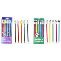 Ensemble de crayons mignons 5 pièces, crayons de couleur en bois à motif de patte de chat de dessin animé, fusée, panda, pour le dessin scolaire et la papeterie cadeau