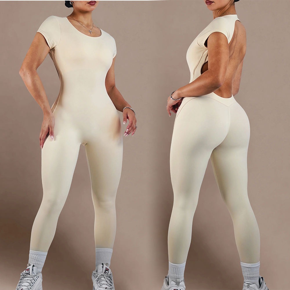 Custom Women's Elastic Quick-Drying Fitness Sports Bodysuit & Jumpsuit One Piece Workout Clothing Set for Yoga Sports