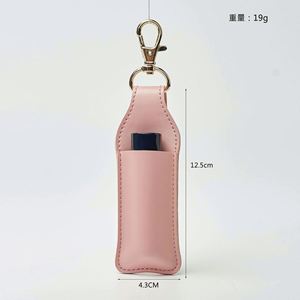 Portable PU <b>Leather</b> Lipstick Storage Case with Light <b>Keychain</b> Single Lipstick Makeup Organizer Bag - Product Image 2