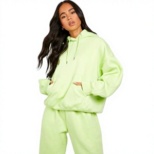 Wholesale Women Heavyweight Fleece Oversized Hoodie Matching Jogger Pants <b>Set</b> Solid Color Casual Tracksuit <b>Loungewear</b> - Product Image 1