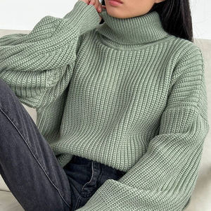 Pull ample chaud et épais Vintage <span class=keywords><strong>col</strong></span> haut décontracté <span class=keywords><strong>col</strong></span> <span class=keywords><strong>roulé</strong></span> pulls pour femmes - Product Image 3