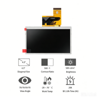 Innolux 4,3 Zoll TFT LCD-Bildschirm mit Hoher Helligkeit 480x272 Auflösung AT043TN25 V2 Modell und Optionalem Touchscreen