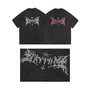 Kaus lengan pendek leher bulat katun dicuci <span class=keywords><strong>Logo</strong></span> dibuat sesuai pesanan kaus grafis cuci asam Pria antik - Product Image 3