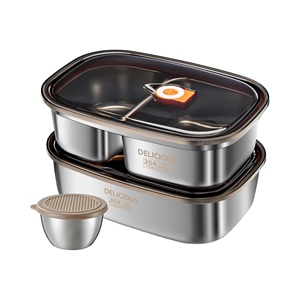 Stainless Steel Bento <b>Box</b> Adult 2 Pack 42Oz 57Oz Leakproof Airtight Lid Lightweight 304 Stainless Steel Microwave Safe - Product Image 1