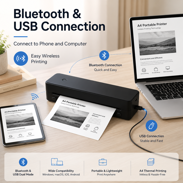 A4 Inkless Portable Thermal Printer  and USB PC Connection for Documents and Tattoo Transfers