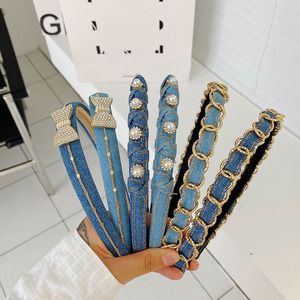 Women Jeans <strong>Headband</strong> for Sale New Arrival Girls Pearl Rhinestones Hairband <strong>Navy</strong> Denim <strong>Headband</strong> - Product Image 3