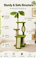 Arbre à chat en peluche robuste et écologique en forme de plante, avec poteaux à gratter en sisal, structure d'escalade multi-niveaux en velours, emballage en carton