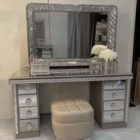 Coiffeuse moderne en bois de chêne avec miroir sur pied éclairé et réglable, ensemble cosmétique au design panneau, style européen pour chambre, salon, appartement