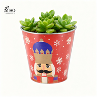 Cubo de Acero Galvanizado con Diseño Navideño Europeo de Dibujos Animados, Decoración Ecológica, Duradera y Verde para Interiores, Exteriores, Pisos y Jardines