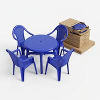 Juego de Comedor de Plástico para Patio, 1 Mesa y 4 Sillas, Sillas con Reposabrazos de Malla Transpirable Azul Brillante, Mesa Redonda, para Restaurante al Aire Libre