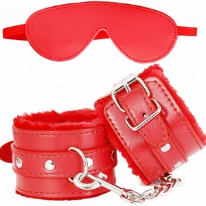 Leather & Plush <b>Eye</b> <b>Mask</b> and Handcuffs Wrist Bracelets Set for Couples-Flirting - Product Image 5
