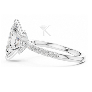 Anillo de compromiso con corte marquesa, banda de oro amarillo con diamantes pavé, halo oculto, anillo nupcial llamativo, anillo de promesa de 6 puntas, elegante - Product Image 4