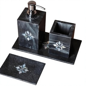 Classic Rectangle Three-piece Eco-Friendly <b>Bathroom</b> Accessory <b>Set</b>-Wood Resin Composite MDF Liquid Soap Dispenser Holder Unique - Product Image 1