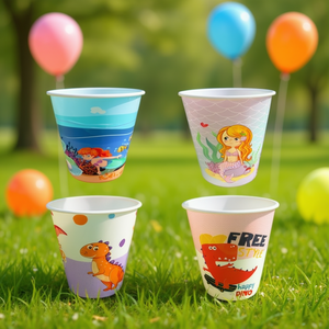 Gobelets en plastique pour enfants au design de dessins animés - Matière PP, Impression numérique, 16x17 cm, Qualité alimentaire, Marque ZAA, Dinosaures et sirènes amusants - Product Image 2