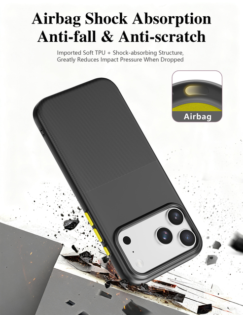 Shockproof Magnetic Case for iPhone 17/16/15 Pro Max, Grain Hybrid Armor Soft TPU Anti-Slip Protective Shell