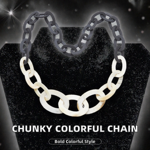 Collier ras du cou à maillons épais bicolores en résine acrylique, bijoux géométriques à maillons plats pour femmes - Product Image 2