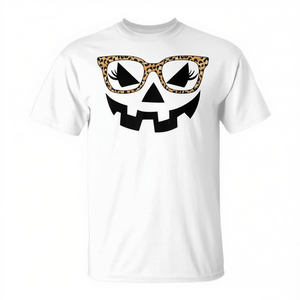 T-shirt Jack O Lantern Face Pumpkin Halloween Leopard Print Glasses - Product Image 2
