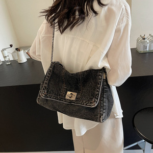 Bolso de hombro vaquero de gran capacidad, gran oferta, moda coreana 2025, bolso cruzado de hombro con cadena para niñas - Product Image 2
