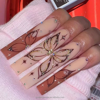 Uñas postizas de cobertura completa al por mayor para mujer con pegamento, uñas pre-diseñadas en forma de ataúd