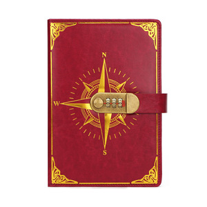 Cuaderno Retro con Candado, Tamaño A5, Cubierta de Cuero Sintético, Logotipo de Brújula, Encuadernación con Alambre y Pegamento, Diario de Escritura para Estudiantes - Product Image 1