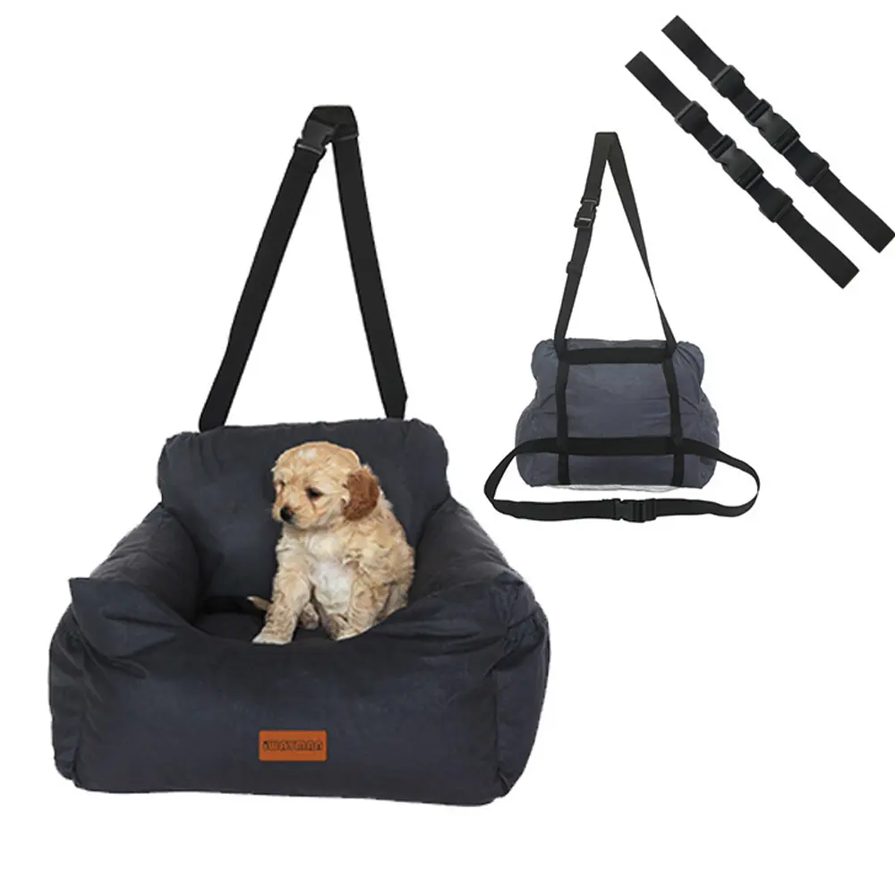 Asiento de coche para perros pequeños, asiento elevador para mascotas pequeñas de menos de 44 libras, asiento de coche de seguridad de viaje, cama para perros y gatos, para coche con dos St