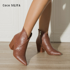 Coco Siliya – bottines pour femmes, bout pointu, talon épais, simili daim, antidérapantes, mode automne-hiver - Product Image 3
