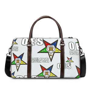 OES Sisterhood Luxury PU Leather Duffel Bag for Women Weekender Brown Handle Duffle Carry Bags Eastern Star Overnight Travel Bag