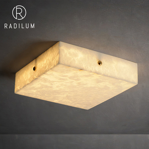 <b>Modern</b> Square Alabaster <b>Ceiling</b> <b>Light</b> Luxury Brass Flush Mount Lamp for Bedroom Living Room <b>LED</b> Designer Stone Decor Wholesale - Product Image 1