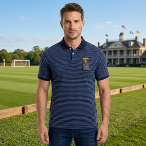 Polo de Manga Corta a Rayas Azul Marino para Hombre, Tejido de Algodón, Casual, Transpirable, con Logotipo Frontal, Corte Regular - Product Image 6