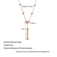 Collier Lariat Personnalisé en Acier Inoxydable 316L Plaqué Or 18K avec Pierre Précieuse Arc-en-ciel et Pendentif Cœur Rose en Zircon Cubique – Cadeaux Bijoux Vente en Gros