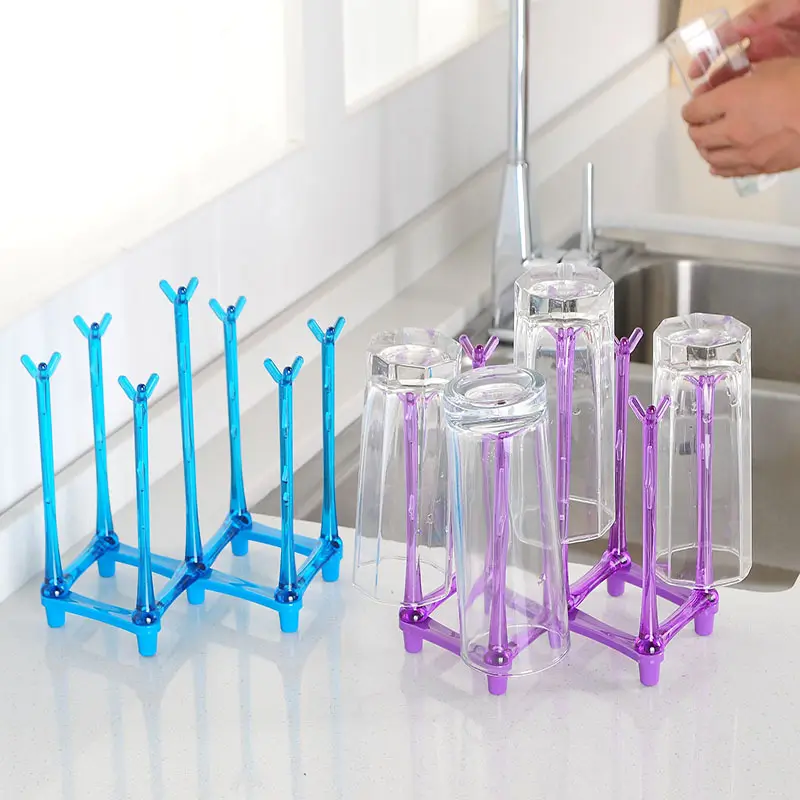 YXHT Kitchen Organizer Plastic Water Mug Drainer Bottle Cup Drying Rack Cup Stand Foldable Glass Cup Holder Shelf