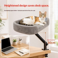 Hamac pour chat surélevé de 30 cm, rotatif à 360°, pliable, en flanelle pelucheuse, à fixation par pince pour bureau, gain de place