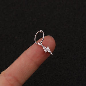 Novedad: Pendientes de Aro Clásicos de Acero Inoxidable 20GX6/8mm con Circonitas Colgantes para <span class=keywords><strong>Piercing</strong></span> de Tragus, Cartílago, Hélix y Rook para Mujer - Product Image 3