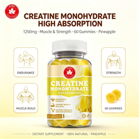 Gummies de créatine monohydrate à absorption élevée saveur ananas, marque privée OEM, 60 unités, pour la force et l'endurance musculaire, personnalisables
