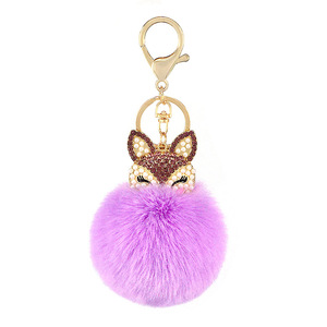 2025 fausse fourrure de lapin Pom Pom porte-clés tête de renard porte-clés avec strass pour sac téléphone portable voiture pendentif - Product Image 2