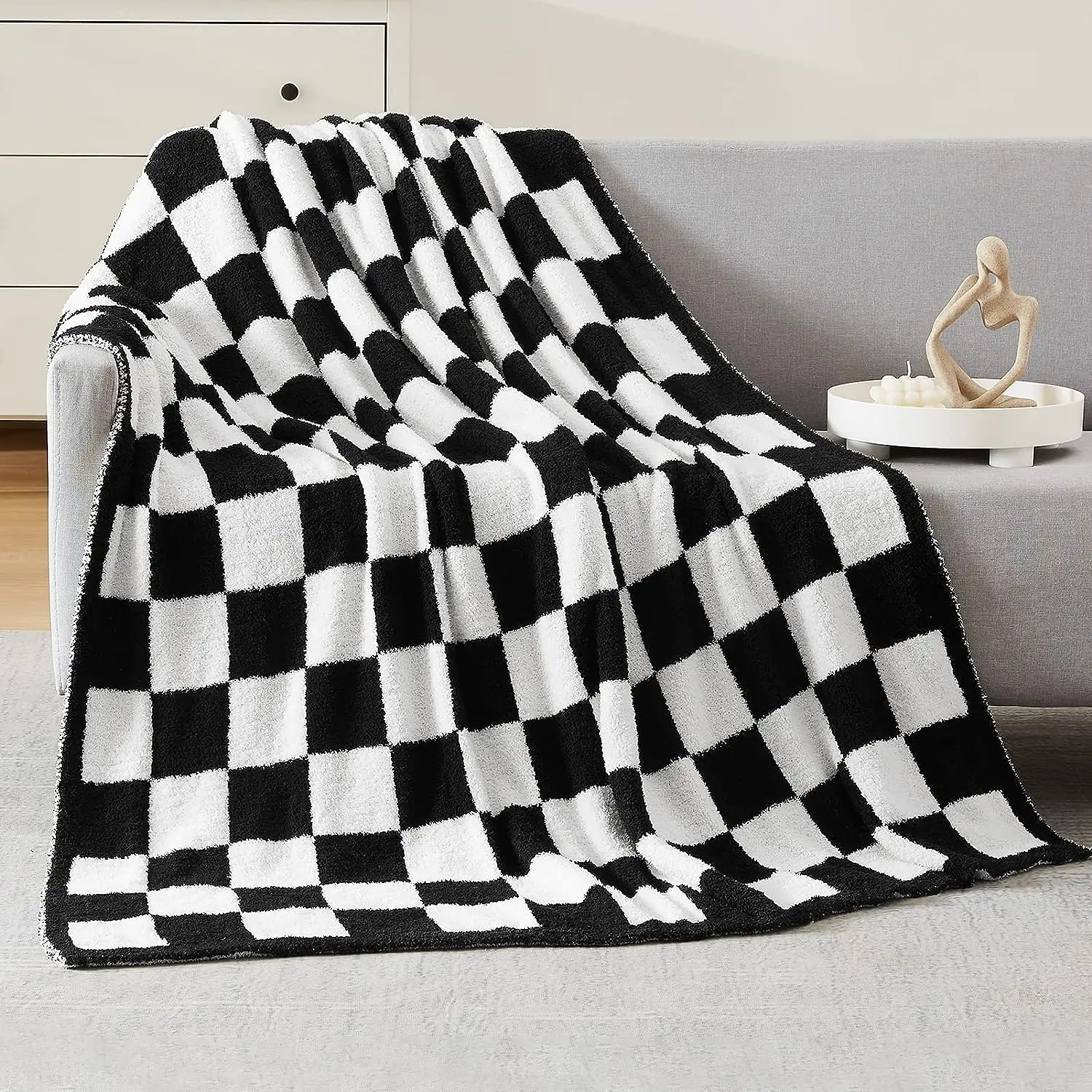 cheap price 50"*70"warm Microfiber Soft Cozy fluffy plush Checkered Throw blanket Couch  Sofa  Chair  Bed