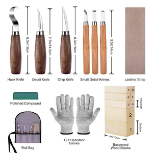 Cr-V Material Knives Wood Carving Whittling Tools Kit for Beginners with 7PCS Knives,8PCS Basswood Carving Blocks