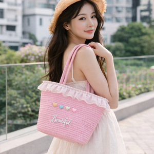 กระเป๋าโท้ทสานสำหรับผู้หญิง สำหรับไปเที่ยวทะเล สไตล์โบฮีเมียน สีกากี ชมพู ฟ้า ม่วง ทรงสี่เหลี่ยมแนวนอน ซัมเมอร์ 2026 - Product Image 4