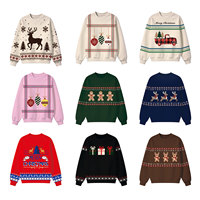Pull de Noël assorti pour la famille, motif renne jacquard personnalisé, col rond, longueur longue, sweat-shirts et pulls à capuche pour hommes