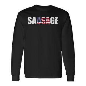 T-shirt a maniche lunghe con bandiera americana Sausage Usa, design patriottico - Product Image 1
