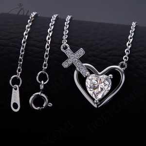 Collana 925 in <span class=keywords><strong>argento</strong></span> <span class=keywords><strong>D</strong></span> VVS Moissanite da donna Design Cross Love perfetto per uscite quotidiane date lavoro ipoallergenico lucido MB025 - Product Image 3
