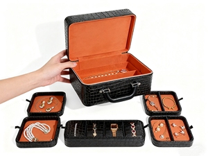 Caja de Almacenamiento de Joyería Multifuncional de Cuero Personalizable, Organizador de Aretes, Caja de Accesorios con Cierre y Asa - Product Image 2