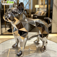 Sculpture de chien en acier inoxydable poli miroir, artisanat moderne